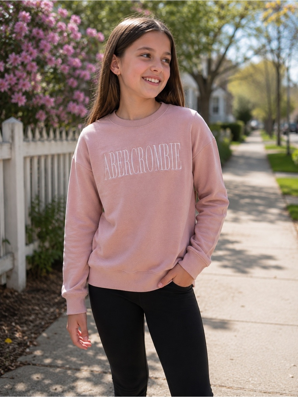 Abercrombie Kids Pink Logo Sweatshirt Size 9/10 Girls Crewneck